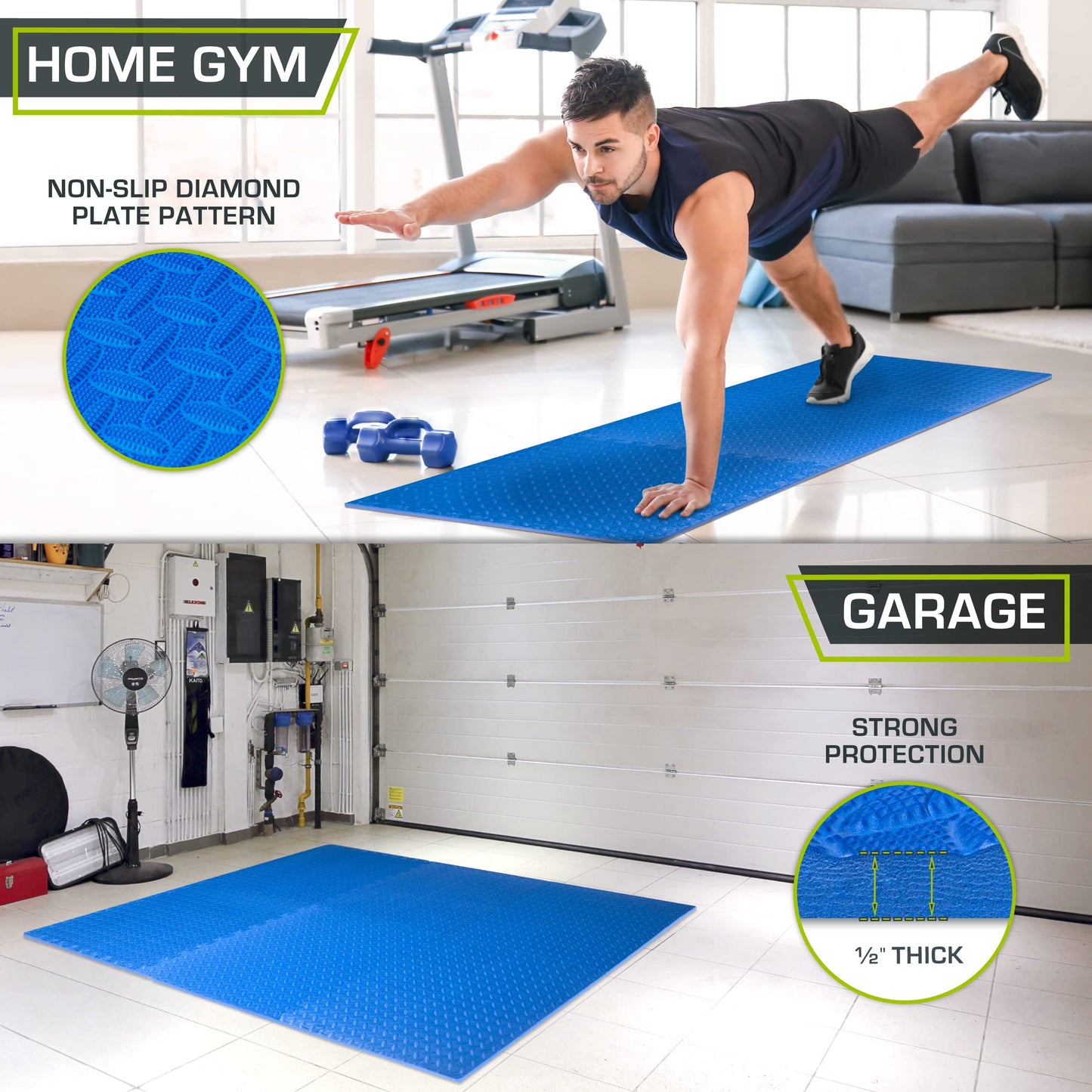 ProsourceFit Puzzle Exercise Mat ½ in, EVA Interlocking Foam Floor Tiles for Home Gym, Mat for Home Workout Equipment, Floor Padding for Kids, Blue, 24 in x 24 in x ½ in, 24 Sq Ft - 6 Tiles