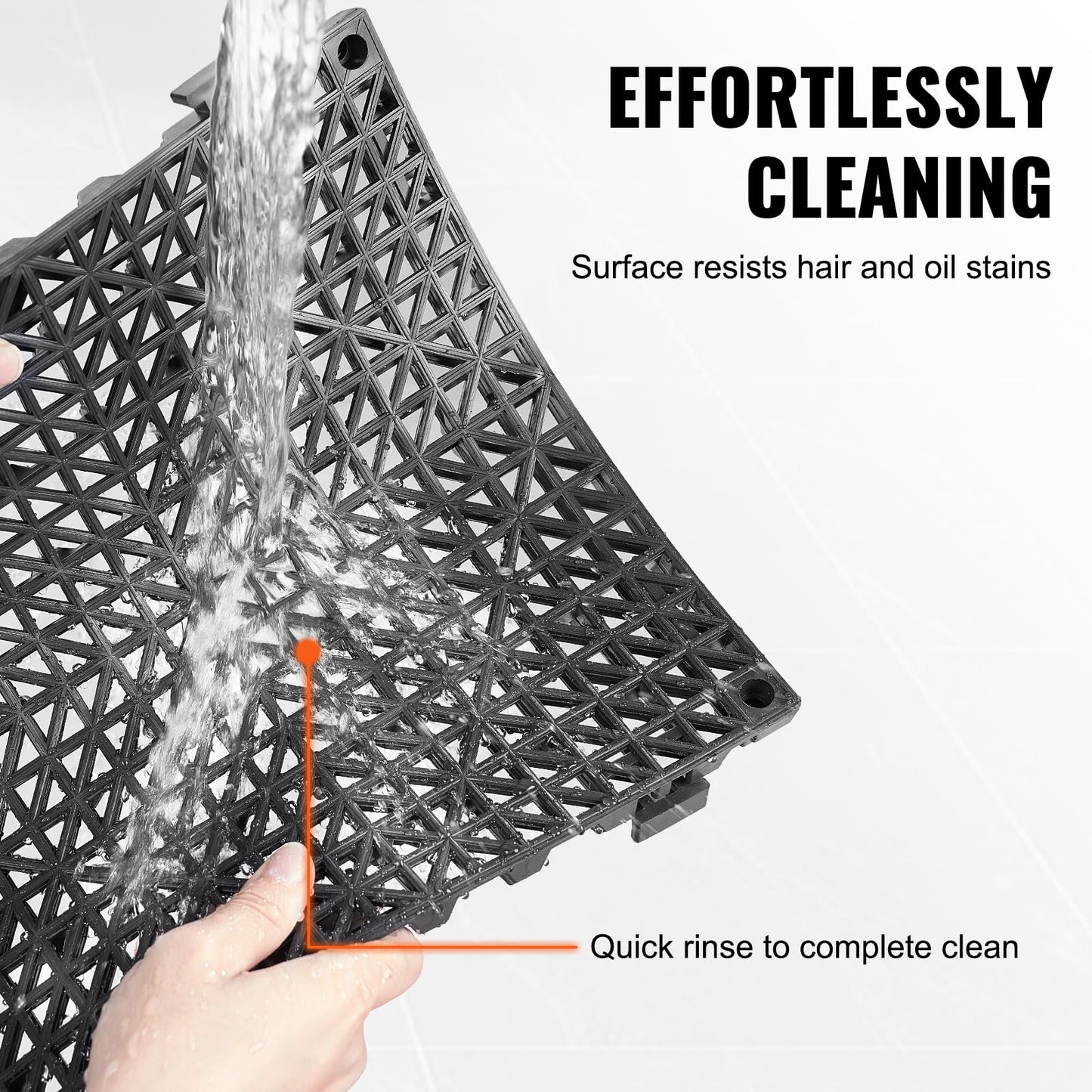 VEVOR Interlocking Tile 55PCS Black, Drainage Tiles 12" x 12" Splicing, Soft PVC Interlocking Drainage Floor Tiles, Non-Slip Drainage Holes for Restroom, Bathroom, Kitchen, Pool, Wet Areas