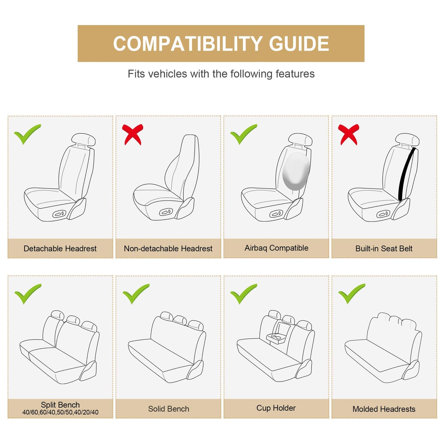 AOOG Leather Car Seat Covers, Automotive Vehicle Cushion Cover for Cars SUV Pick-up Truck, Universal Non-Slip Vehicle Cushion Cover Waterproof Protectors Interior Accessories, Full Set Black