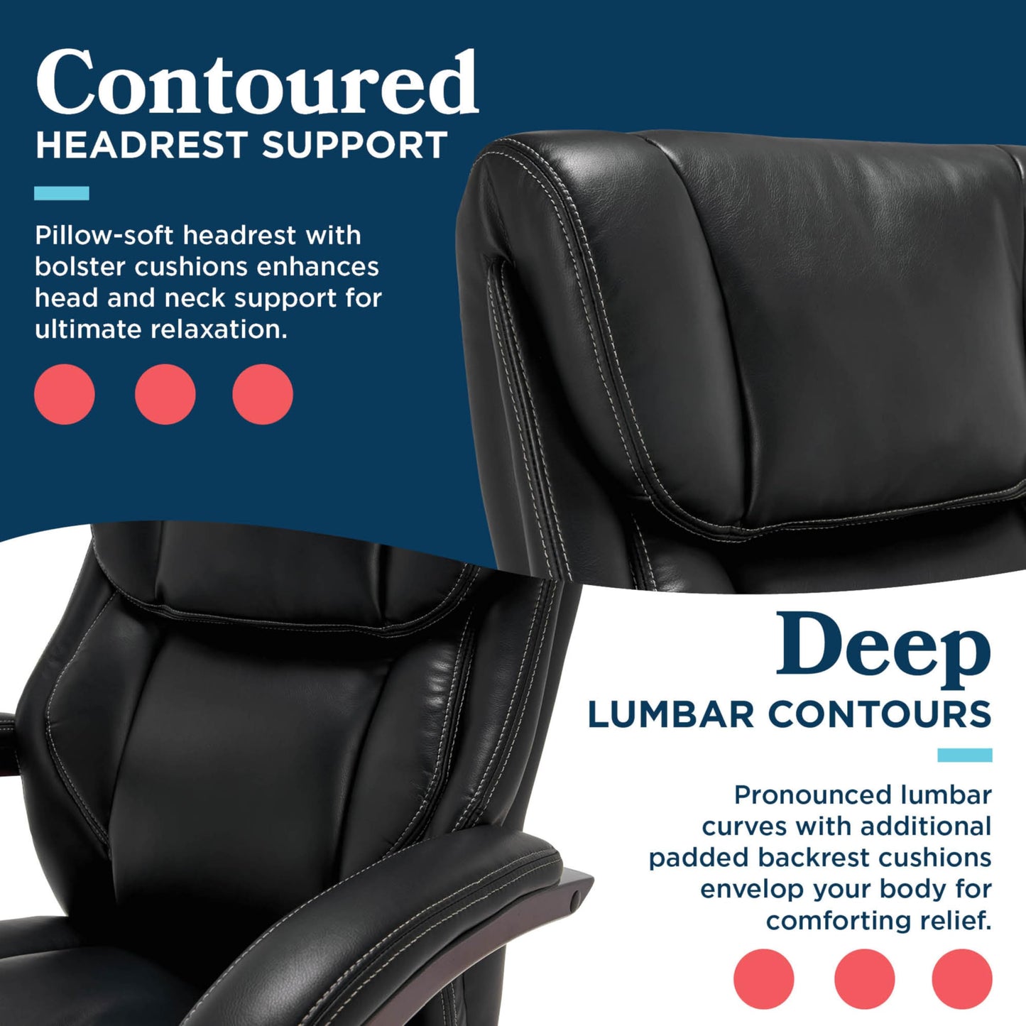 La-Z-Boy Bellamy Executive Office Chair with Memory Foam Cushions, Real Wood Arms and Swivel Base, Waterfall Seat Edge, Faux Bonded Leather, Black