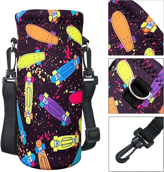 Water Bottle Sling Case Bag Carrier Holder - 500ML 750ML 1000ML Neoprene Water Bottle Sleeve Cooler Cover Pouch with Adjustable Shoulder Strap for Men Women Travel Camping Walking Hiking Running