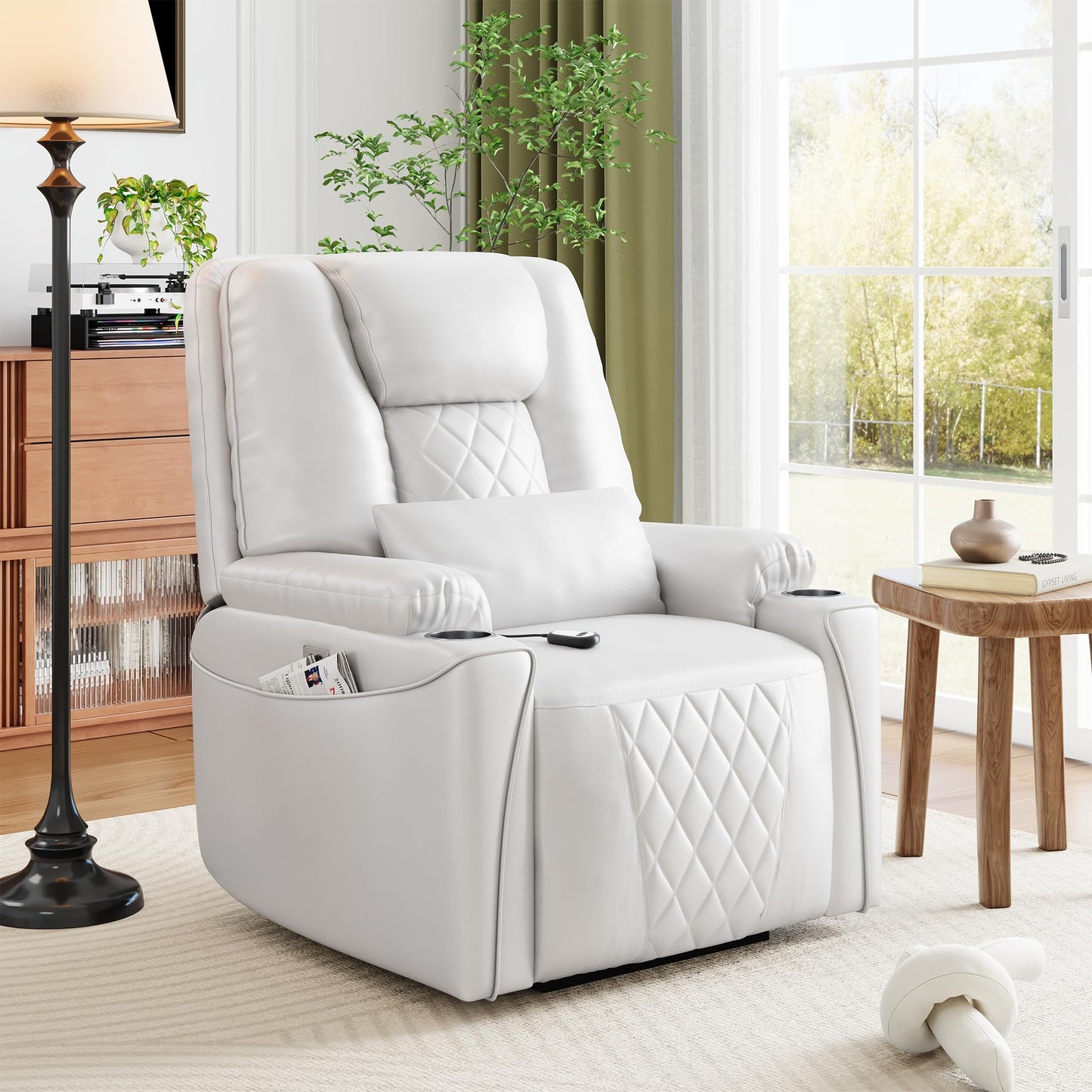 IDEALHOUSE Electric Power Lift Recliner Chair Sofa, Power Lift Chair for Elderly, 3 Positions, Side Pockets, and Cup Holders, USB Ports, Recliner Chair with Remote for Living Room, White
