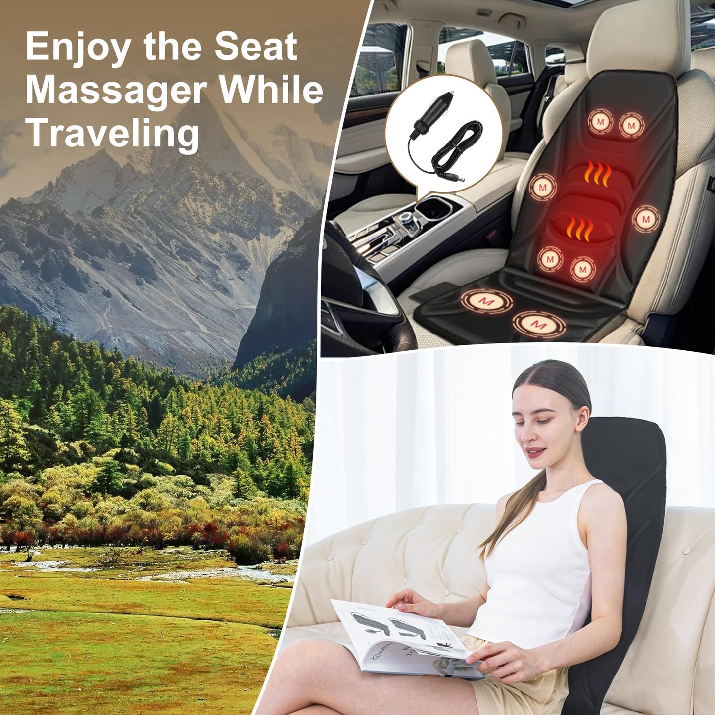 Back Massage Chair Pad with Heat, Back Massager for Back Pain Relief, Portable Massage Chair Cushion for Home Office, Best Gifts for Dad & Mom