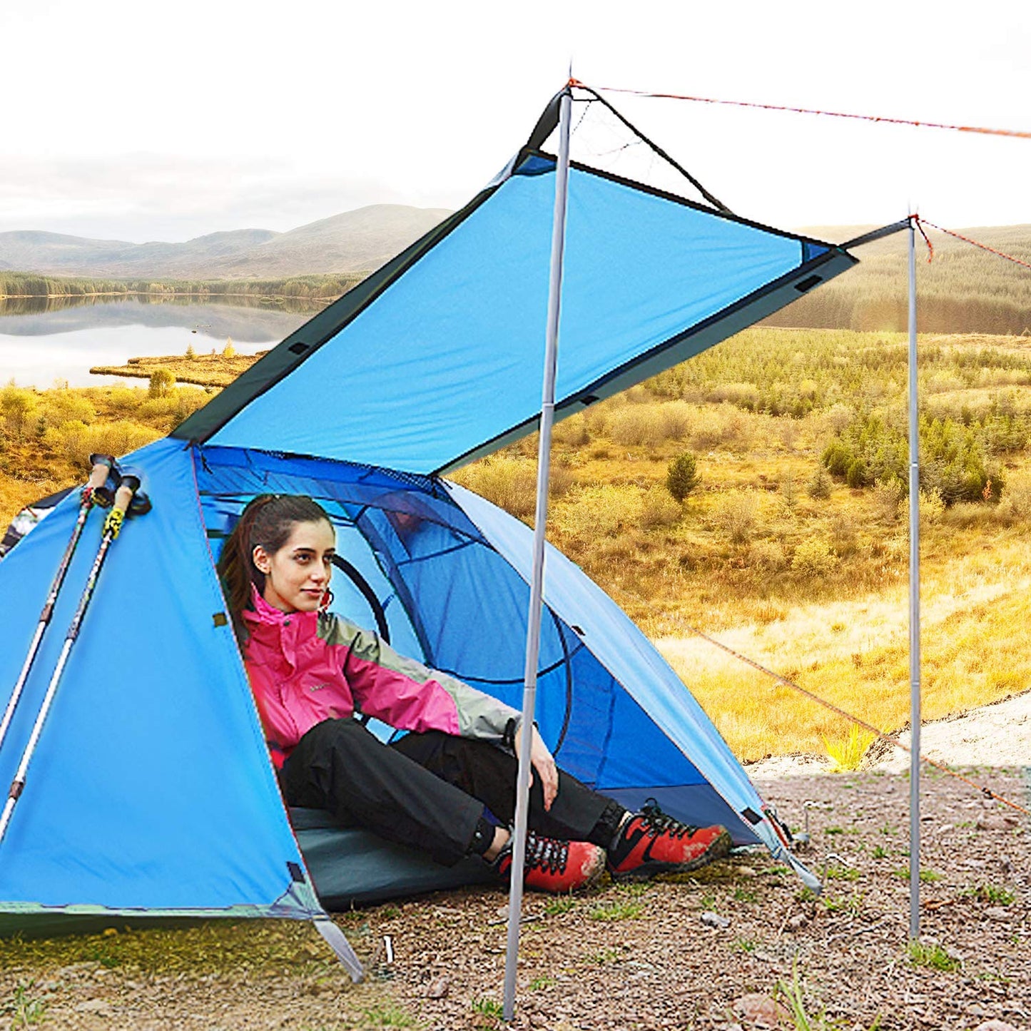 BISINNA 2 Person Camping Tent Outdoor Lightweight Waterproof Easy Setup Two Doors 3 Season Double Layer Large Space Backpacking Tent for Camping Backpacking Hiking Travelling Hunting