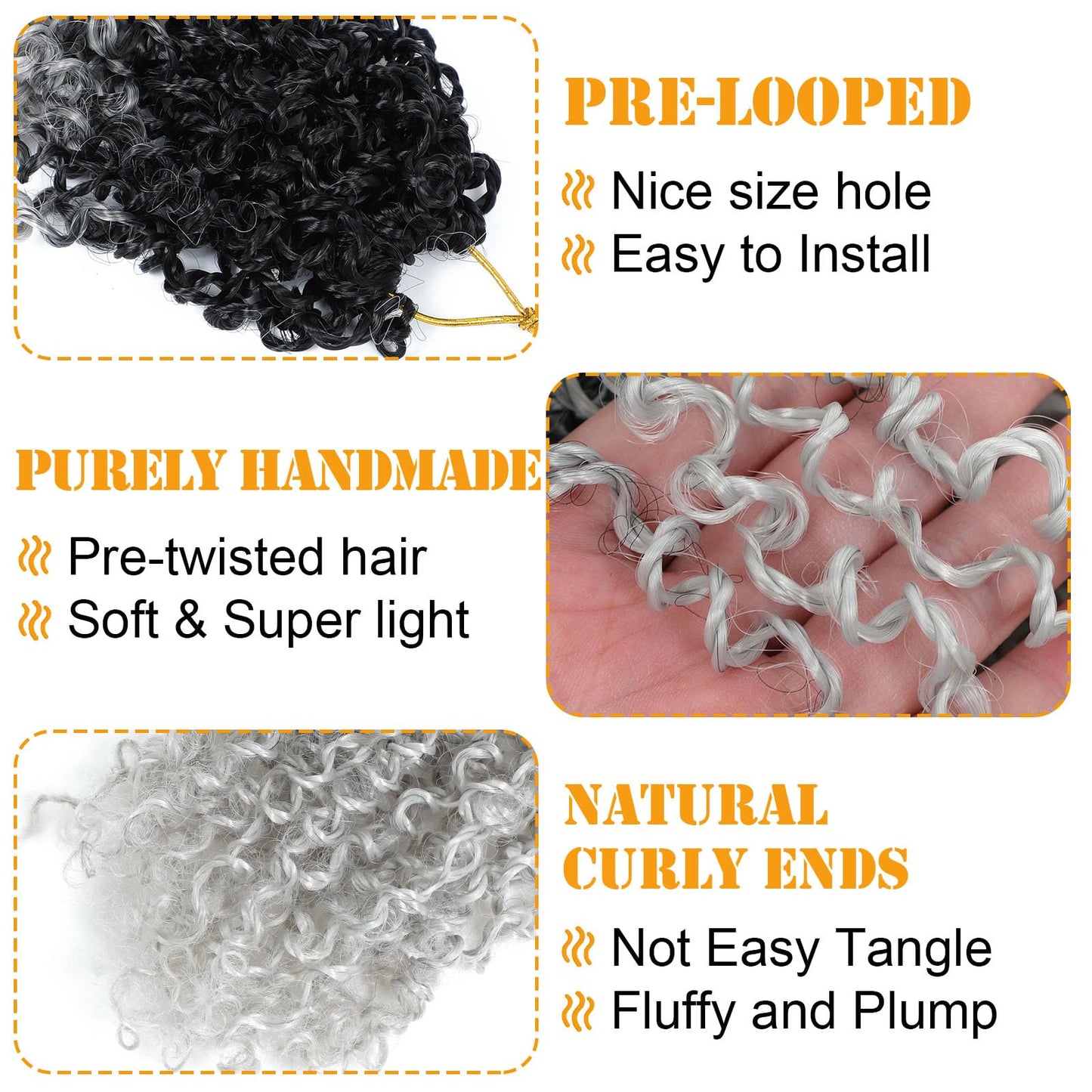 Aksice Pre-looped Yanky Twist Crochet Hair 8 Inch 8 Packs Bohemian Passion Twist Spring Mini Twist Crochet Hair for Black Women Boho Crochet Braids Synthetic (1Bgray)