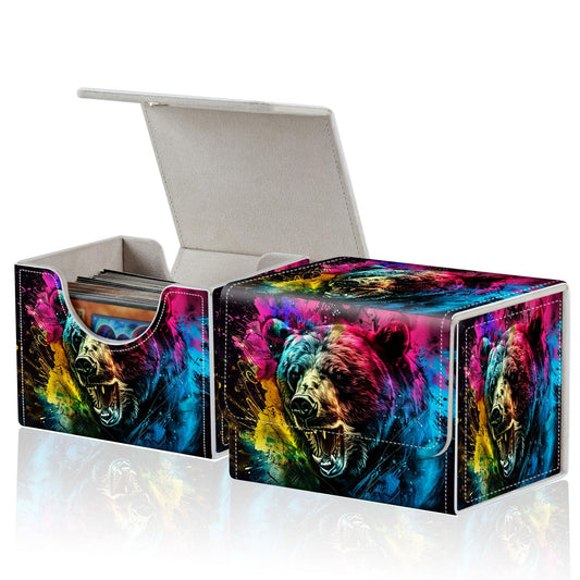 ACWDMKH for MTG Commander Deck Box,Card Deck Box for Trading Card Yugioh MTG Cards,Fits 100 Double Sleeved Cards,PU Leather Magnet TCG MTG Deck Case for Magic Commander Deck Box,Colorful Bear