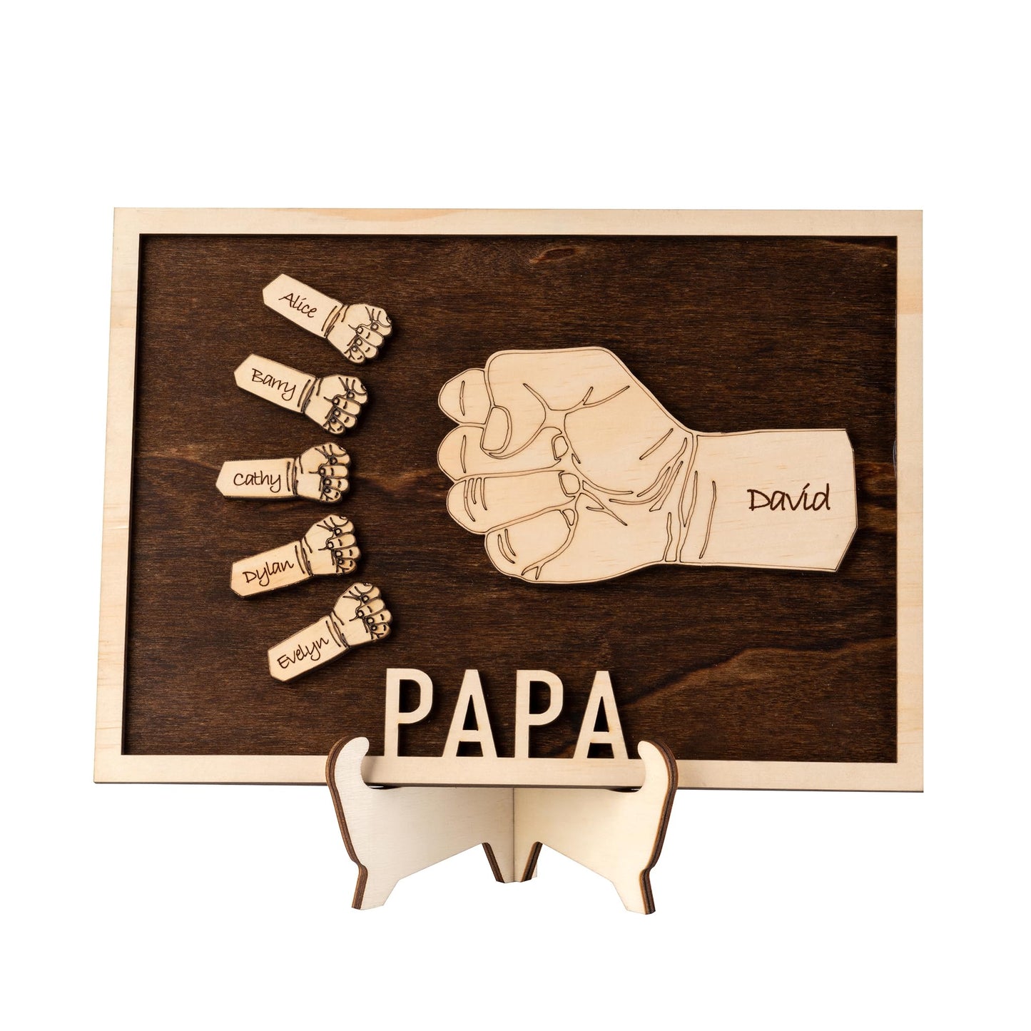 Personalized Fists Bump Wood Sign for Dad, Fathers Day Plaque Gift with Kid Names, Grandparents Day Birthday Gifts for Daddy From Daughter Son Wife (DAD)