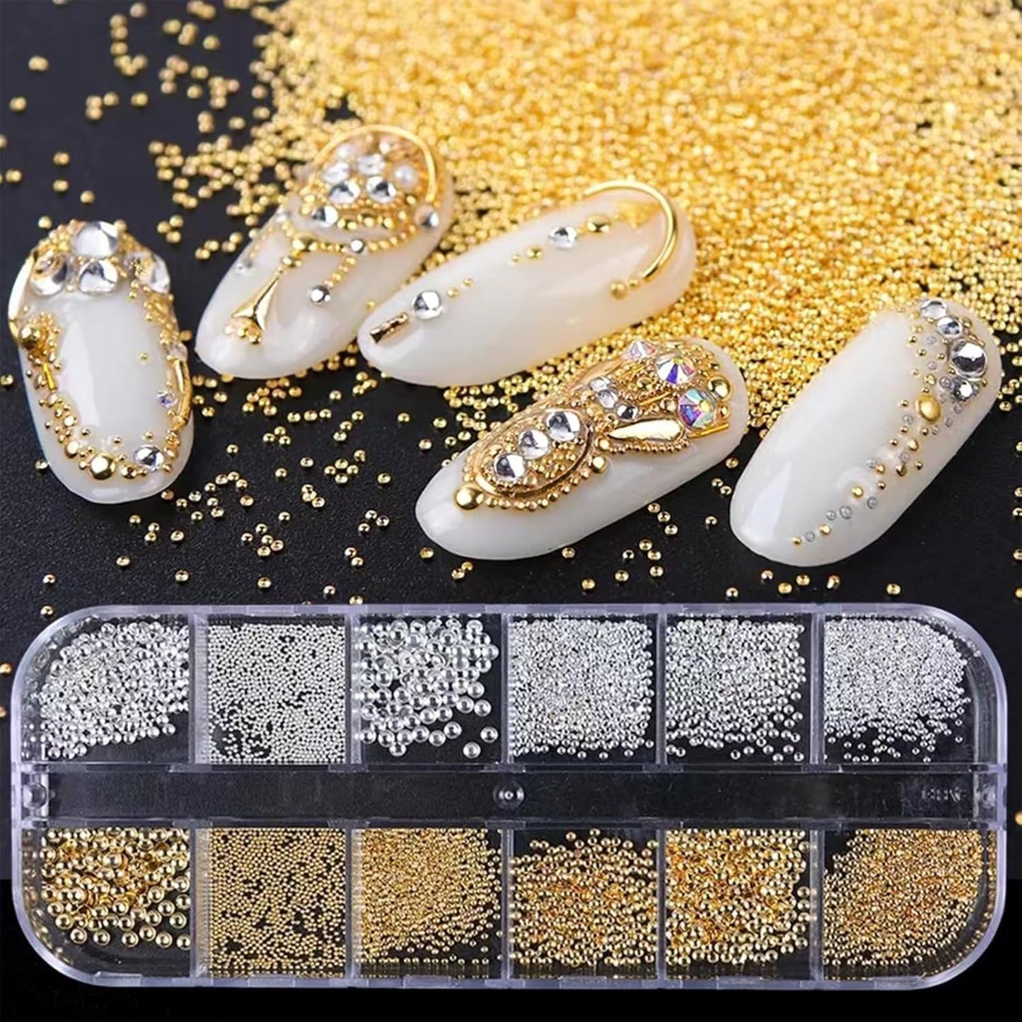 VOTACOS Nail Art Pearls With Rhinestones Glue Gel, Flatback Charms, Luxurious Supplies Accessories, Gold Silver Gems Jewelry for Women Design, Pink