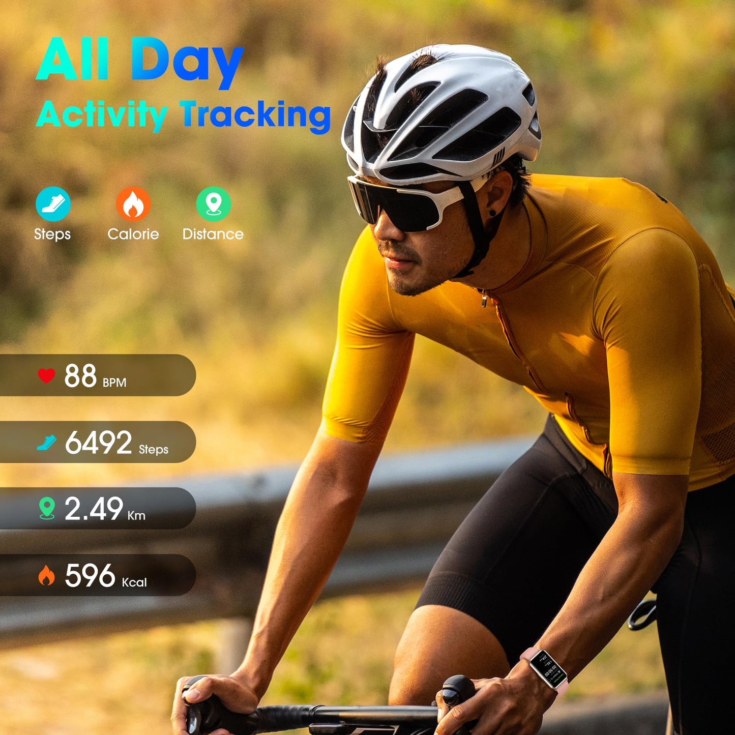 Long Battery Pedometer Watch 14 Days Battery Life, Slim Design No App/Phone Required Fitness Tracker, 50 Meters Waterproof Smart Watch, Heart Rate & Blood Oxygen Monitor Step Counter for Men Women