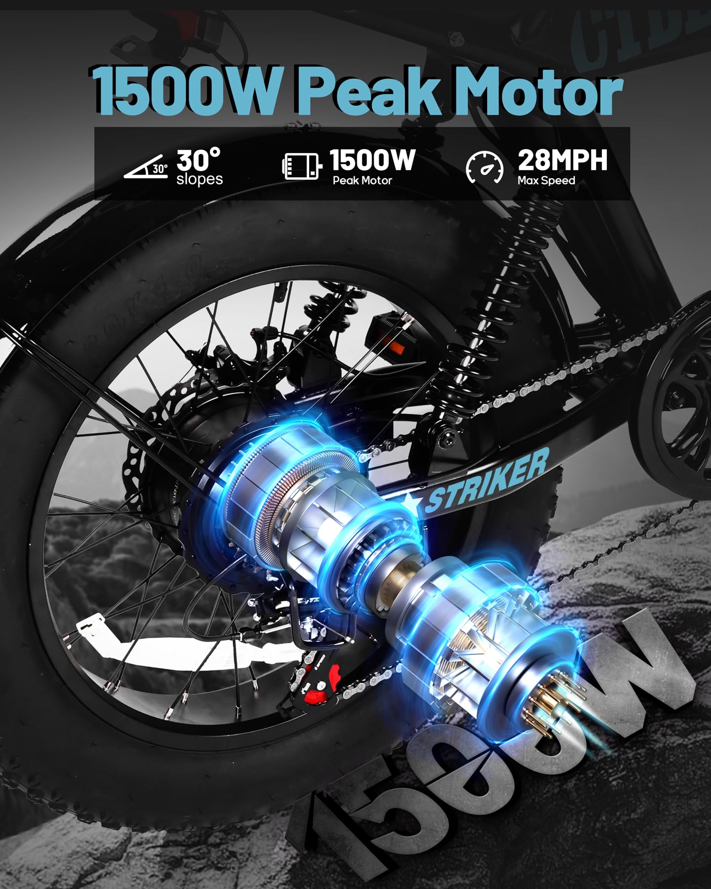 ACTBEST 20"/16" Electric Bike,Peak 1500W/1200W, 48V 15.6Ah/10.4Ah Fat Tire All-Terrain Electric Motorcycle,Full Suspension,UL2849 Electric Dirt Bike for Adults on Mountains/Snow/Sandy,59U
