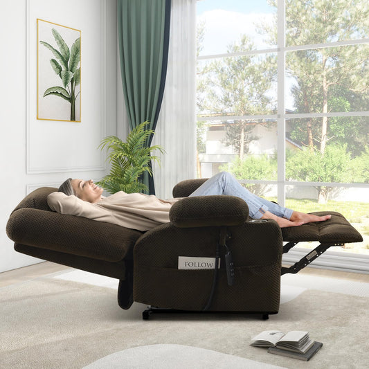 Madaha Electric Power Large Lift Recliner Chair Sofa with Massage and Heat for Elderly, Oversized Lay Flat Dual Motor Infinite Position Recliner Chair, Side Pockets, Cup Holders, USB Ports (Brown)