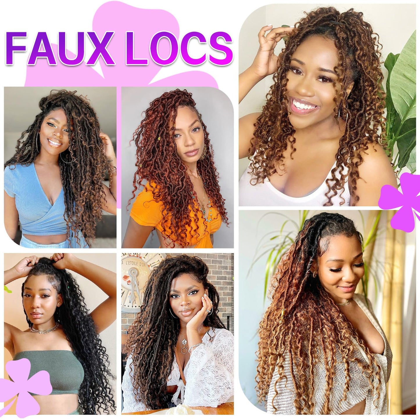 AMELI Goddess Locs Crochet Hair 14Inch Pre Looped Faux Locs Crochet Hair with Curly Ends 8Packs Bohemian Crochet Braids Hair for Black Women1B/30/27