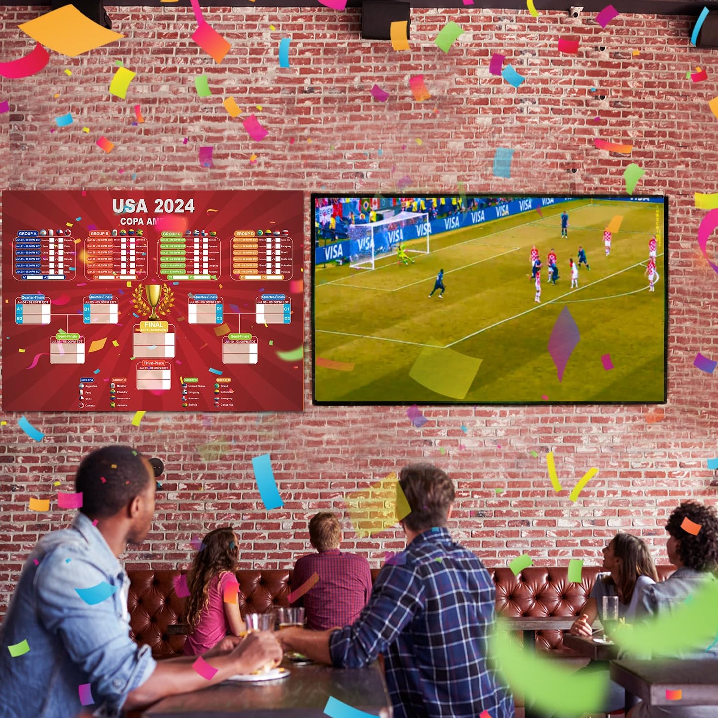 2024 Soccer Game Wall Calendar Poster USA Copa sticker book 2024 Football Tournament Schedule Soccer Matches Wall Chart for Home Office bar football club Decorations