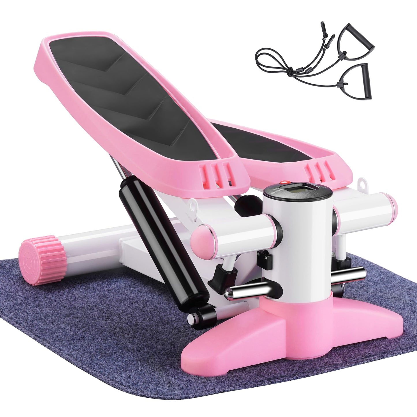 ZENOVA Steppers for Exercise at Home Portable Mini Stepper Stair Stepper with Resistance Band and Mat Fitness Stepper for Full Body Cardio Exercise 330lbs Weight Capacity Pink