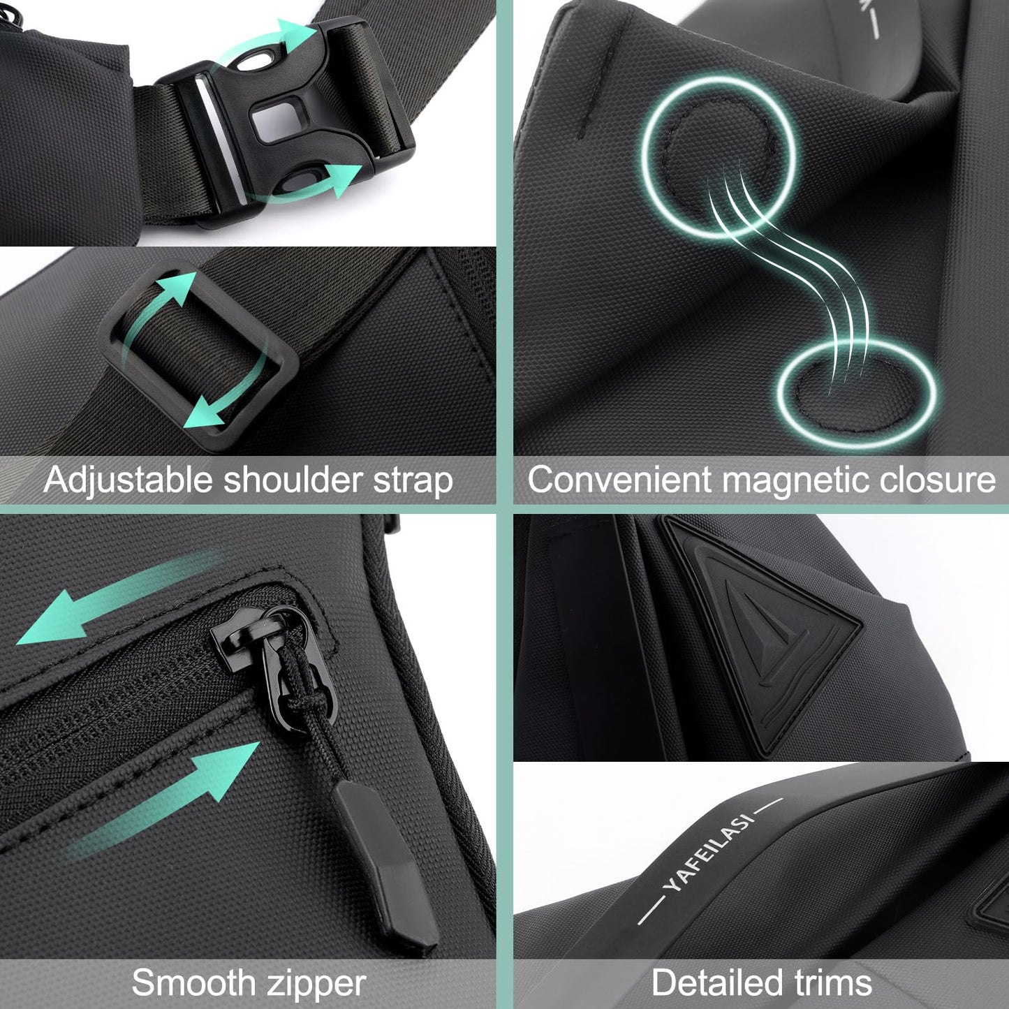 LKEX Sling Bag Anti-theft Chest Crossbody Waterproof Shoulder Cool Backpack Travel Personal Pocket for Men and Women (Black Right-Handed)