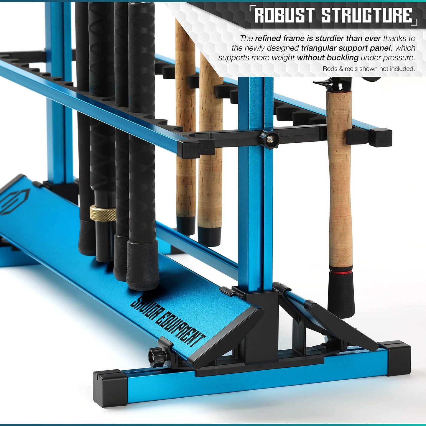 Savior Equipment Fishing Rod Rack Holder Organizer, Lightweight Aluminum Vertical Fish Pole Garage Storage Ground Display Stand, Hold Up to 24 Slots Fresh Salt Water Spinning Rods & Reel Combo, Blue