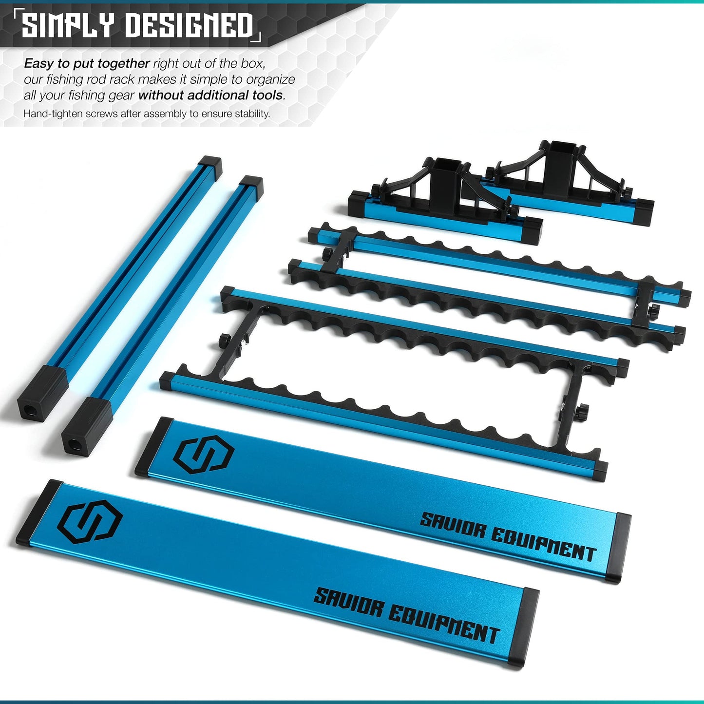 Savior Equipment Fishing Rod Rack Holder Organizer, Lightweight Aluminum Vertical Fish Pole Garage Storage Ground Display Stand, Hold Up to 24 Slots Fresh Salt Water Spinning Rods & Reel Combo, Blue