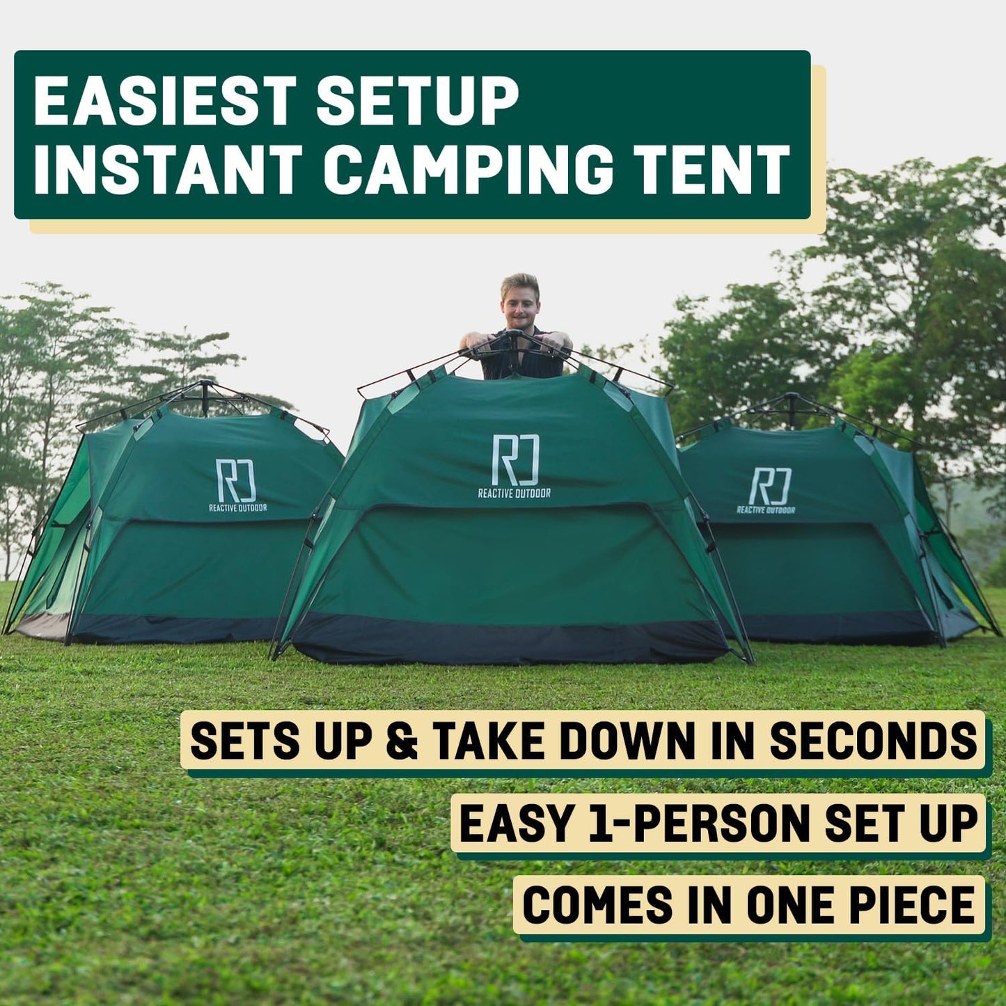 Reactive Outdoor Tent - 3 Second Tent - 3 Sec Instant Pop Up Tent - Easy and Quick Setup Camping Tent - 1 Person Setup Waterproof Double Layer Outdoor Camping Tent (Small (1-2 Person))