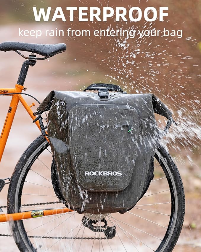ROCKBROS Bike Pannier Waterproof 27L Large Capacity Bike Bag Rear Rack Bicycle Pannier Bag Waterproof for Grocery Touring Cycling Upgrade Khaki * 2