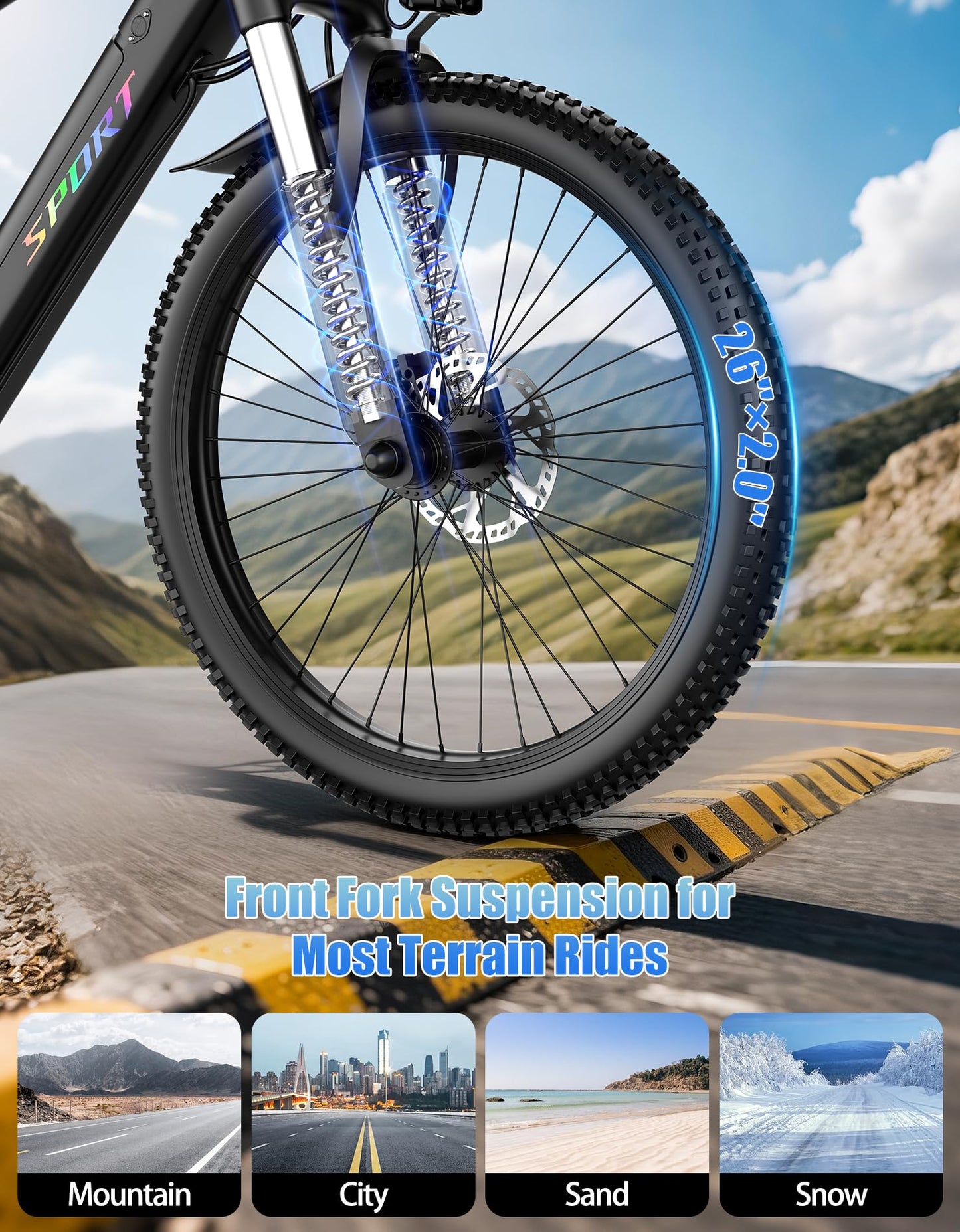 Pikabike Electric Bike for Adults, 1500W Peak Motor Ebike, Max 65Miles 28MPH, 26" Electric Mountain Bike, 480Wh Removable Battery EBike, 7-Speed & Front Suspension, Electric Bicycle for Commute
