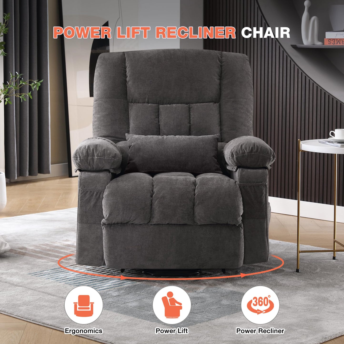 BOSMILLER Power Lift Recliner Chair with Vibration Massage and Lumbar Heating for Elderly, Electric Lift Recliner Single Sofa with Side Pocket and USB Charge Port for Living Room
