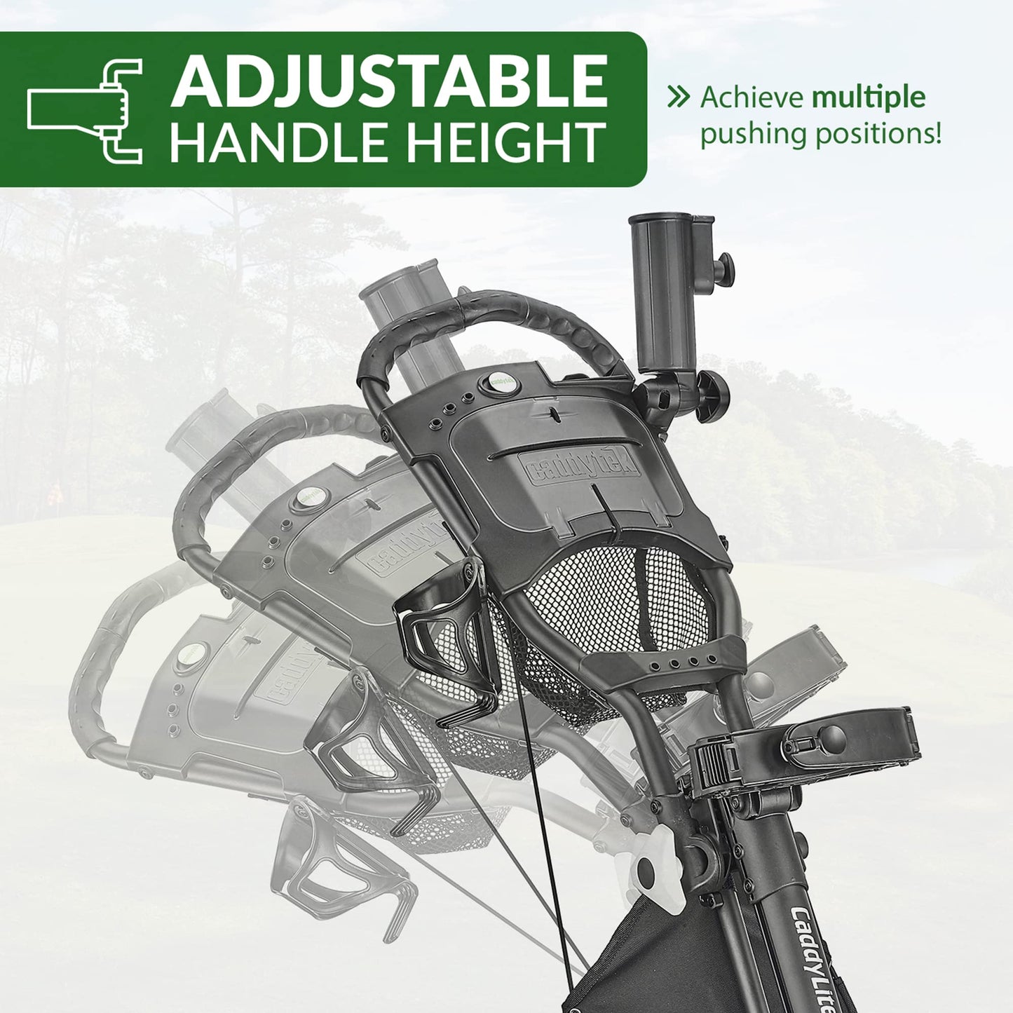 Caddytek CaddyLite EZ Fold V8 Golf Push Cart – Lightweight 3-Wheel Collapsible Trolley with Folding Button, Cooler Basket, Umbrella & Phone Holder, Magnetic Pad, Bag Straps