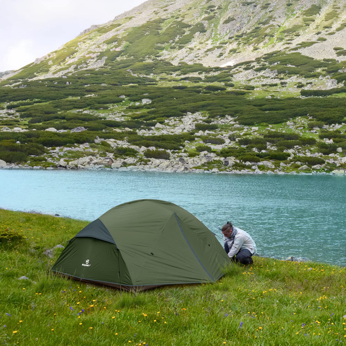 Bessport Camping Tent for 2 Person, Lightweight Backpacking Tent Waterproof Windproof Two Doors Easy Setup Double Layer Outdoor Tents for 3 to 4 Seasons, Suitable for Outdoor,Hiking,Camping