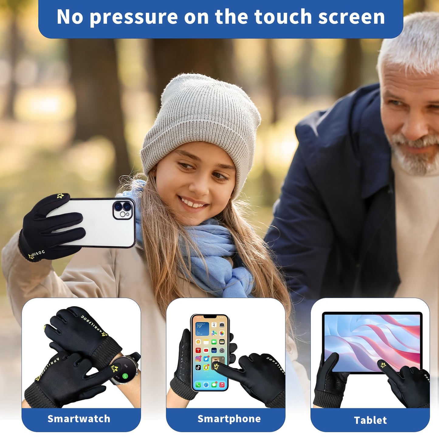 Aprilfrog Winter Kids Warm Sports Gloves: Cold Weather Water-Resistant Touchscreen Fleece Soft Lining Children Outdoor Mittens for Boys Girls Aged 4-12 Black Large