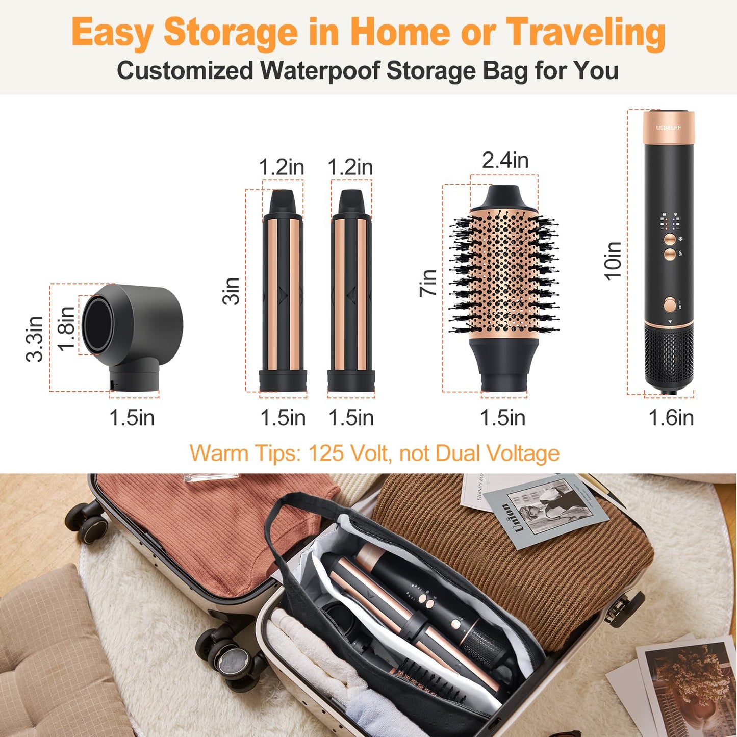 Air Hair Dryer Brush Styler, Auto Wrap Curlers, High-Speed Oval Blow Brush Hair Dryer (Black-Golden)