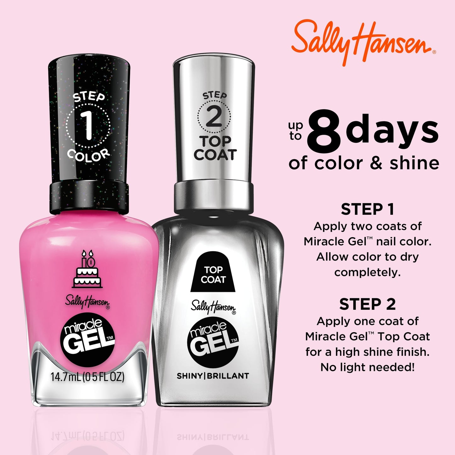 Sally Hansen Miracle Gel™, One Gel of a Party Party of Hue, Long Lasting, Gel-Like Formula, No UV Lamp Needed, Pink Nail Polish