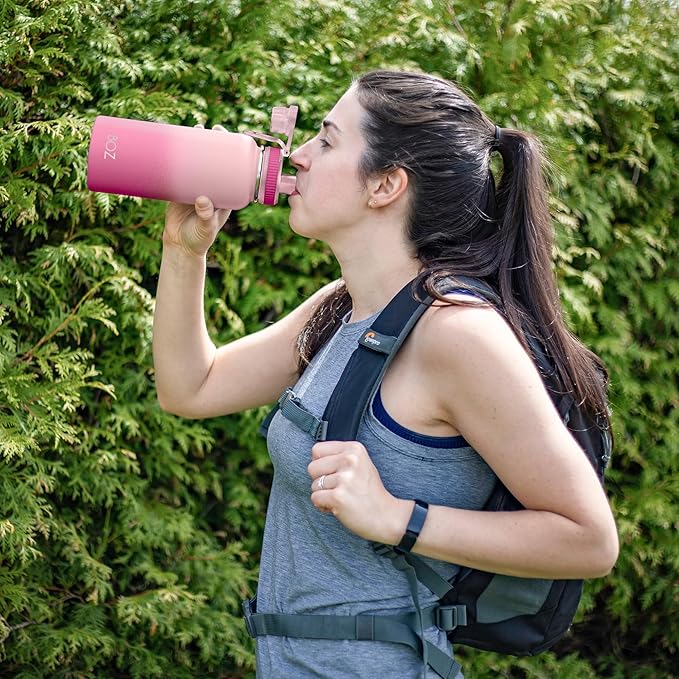BOZ Stainless Steel Water Bottle - Vaccum Insulated Water Bottle 32 Oz - Wide Mouth BPA Free Sport Water Bottle for Gym with Spout Lid - Thermal Hot & Cold 1 Litre Gradient Pink Waterbottle