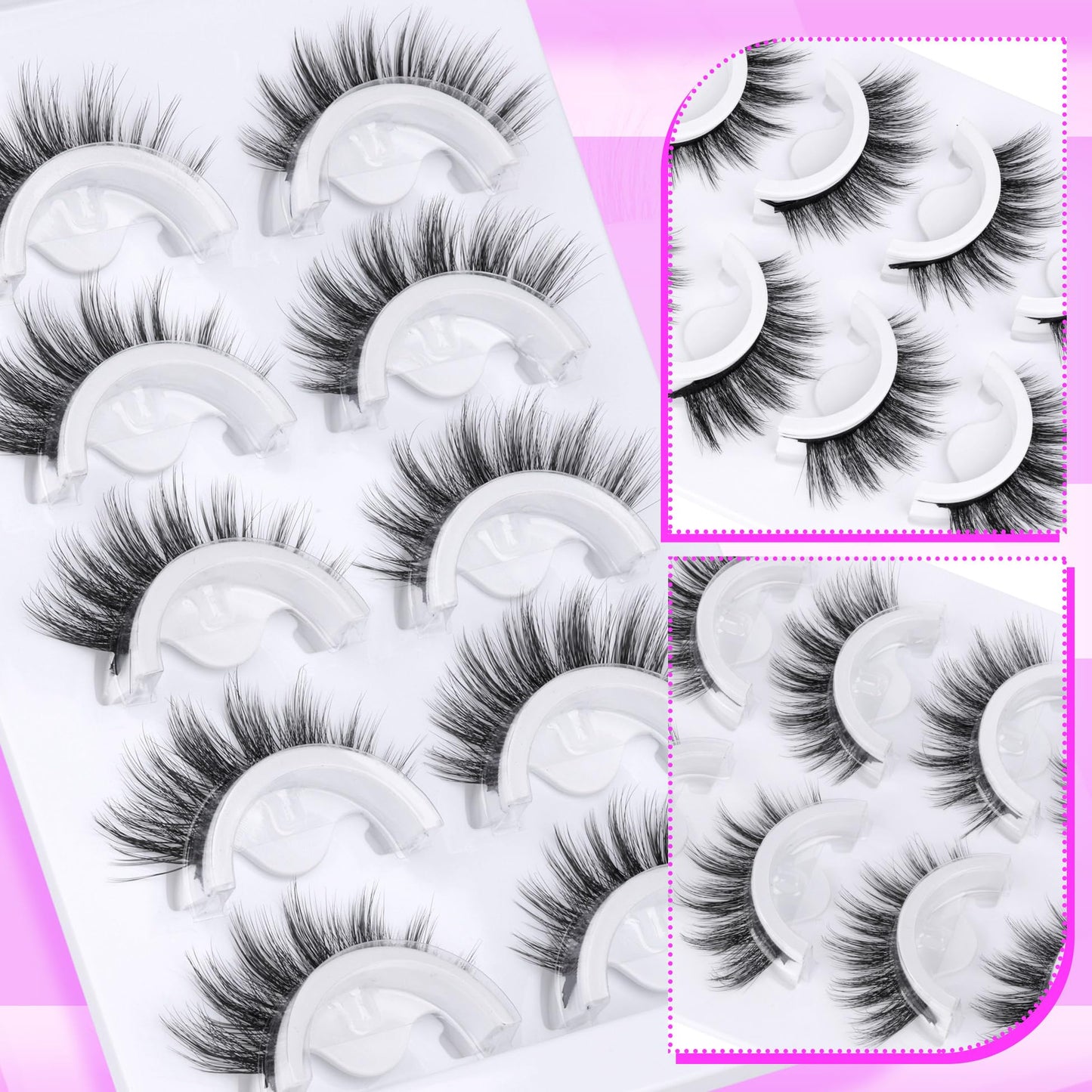 Zegaine Natural Self Adhesive Lashes Cat Eye Lashes Pre Glued Eyelashes Reusable Self Adhesive Eyelashes Wispy Glueless lashes Faux Mink Lashes Waterproof No Glued Needed Fluffy Strip Lashes 5 Pairs