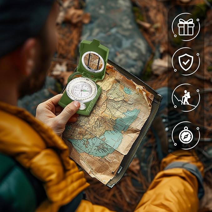Compass Hiking Survival Military Grade for Hiking, Camping, Map Navigation, Showjockey Waterproof Lensatic Tactical Survival Compass with Pouch & Lanyard, Lightweight
