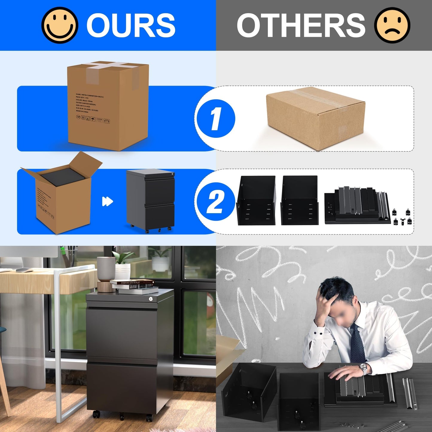 Aobabo 2 Drawer File Cabinet, Lockable Metal Filing Cabinet with Wheels for Home Office, Legal/Letter Size, Fully Assembled Except Wheels, Black