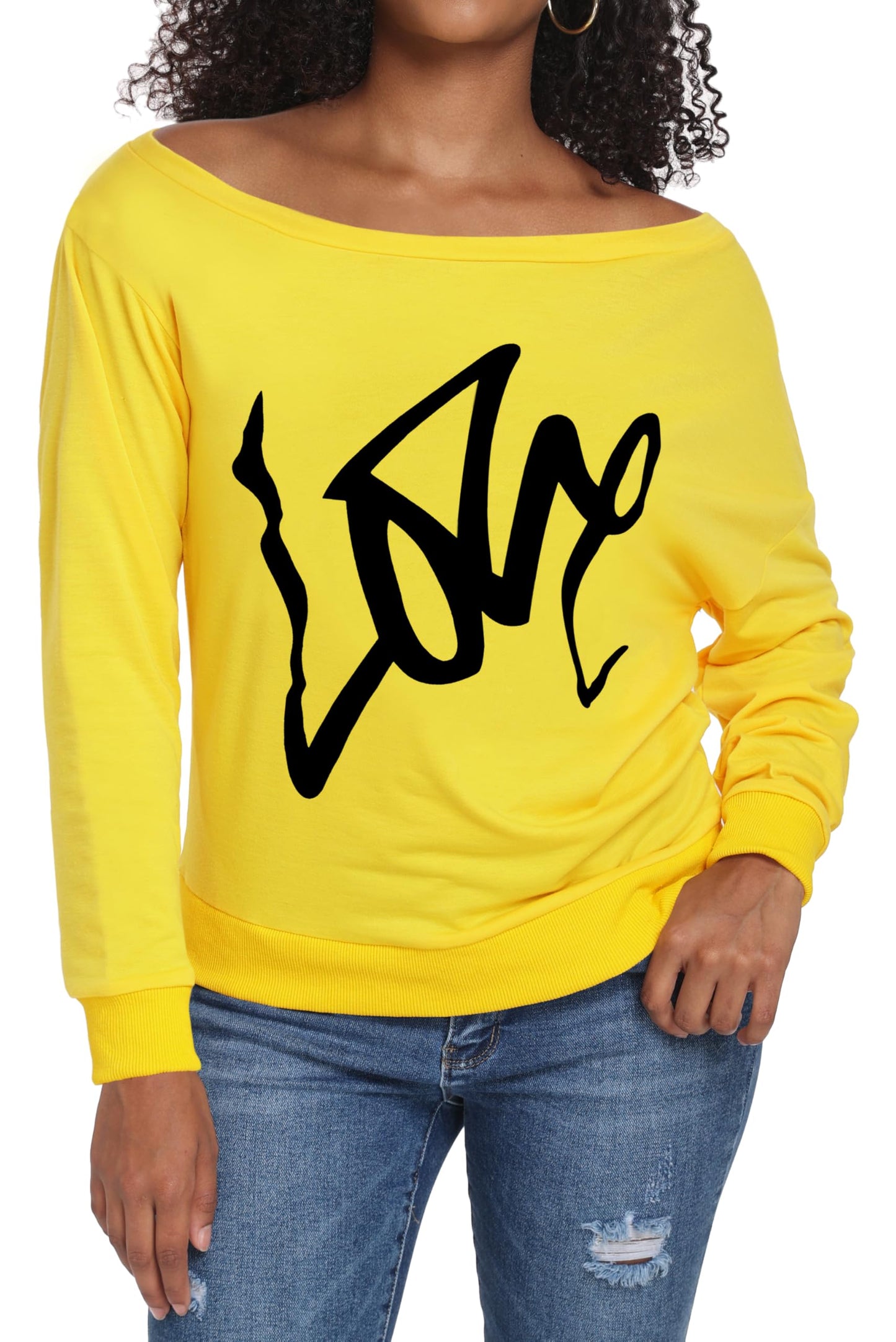 AM CLOTHES Sweatshirt for Women Off Shoulder Oversized Sweatshirts Long Sleeve Sweaters Shirts Tops X-Large 01-yellow