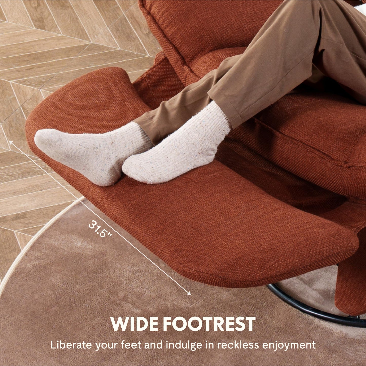 FLEXISPOT Lotus Swivel Recliner Chair for Adults, Oversized 360° Swivel Rocker Recliner, Fabric Glider Rocking Nursery Chair, Side Pocket, 350 Lbs Capacity, Living Room, Bedroom, Nursery, XRC7 Orange