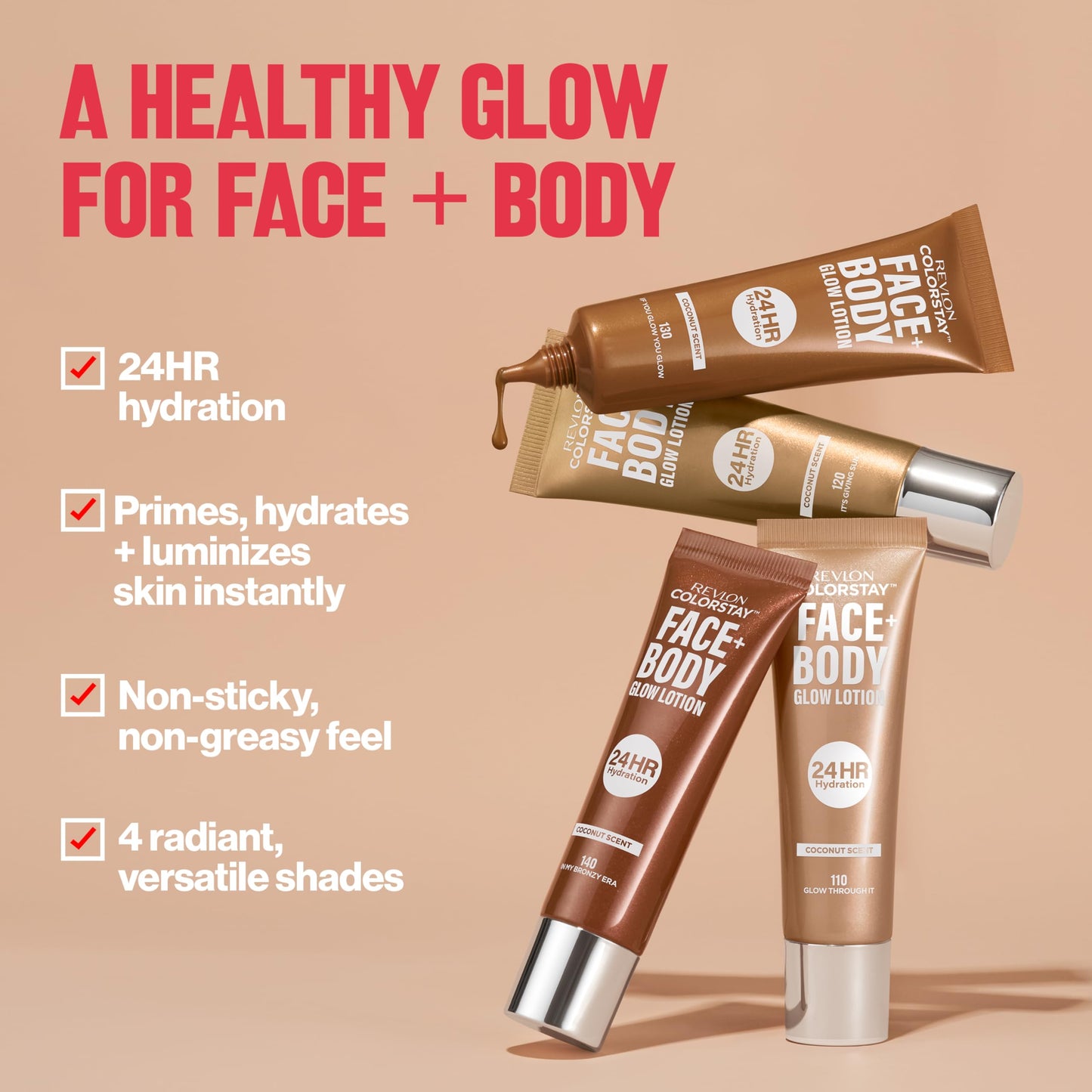 Revlon ColorStay Face & Body Glow Lotion, Hydrating Moisturizer, 24HR Hydration, Illuminating Luminizing Shimmer, 110 Glow Through It