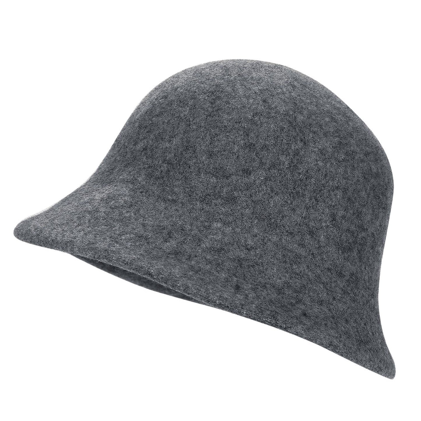 Women Cloche Bucket Hat Vintage Faux Wool Felt Hat Winter Warm Church Bowler Hat Ladies Fedora Hat Fall Bell Round Cap (Light Gray)