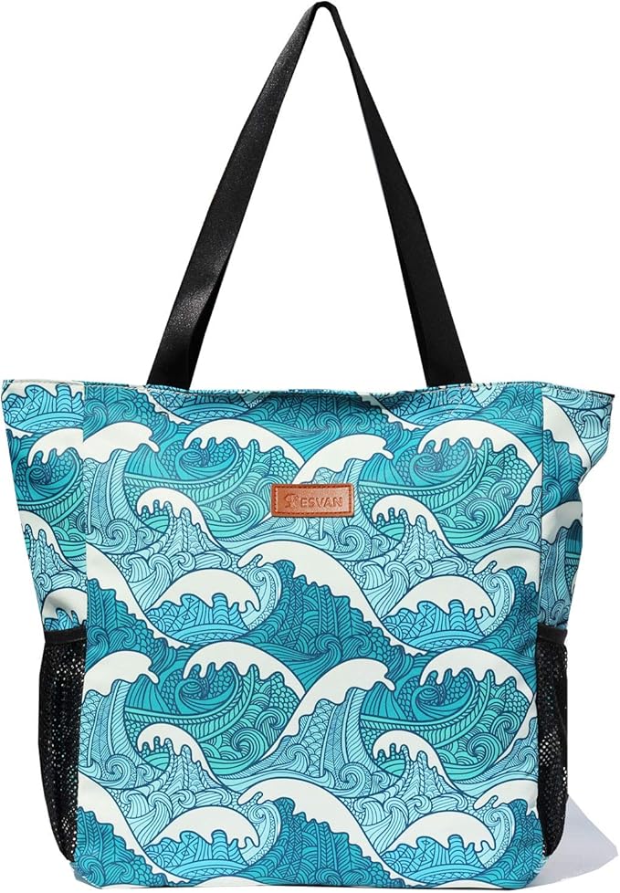 ESVAN Original Floral Water Resistant Large Tote Bag Shoulder Bag for Gym Beach Travel Daily Bags Upgraded
