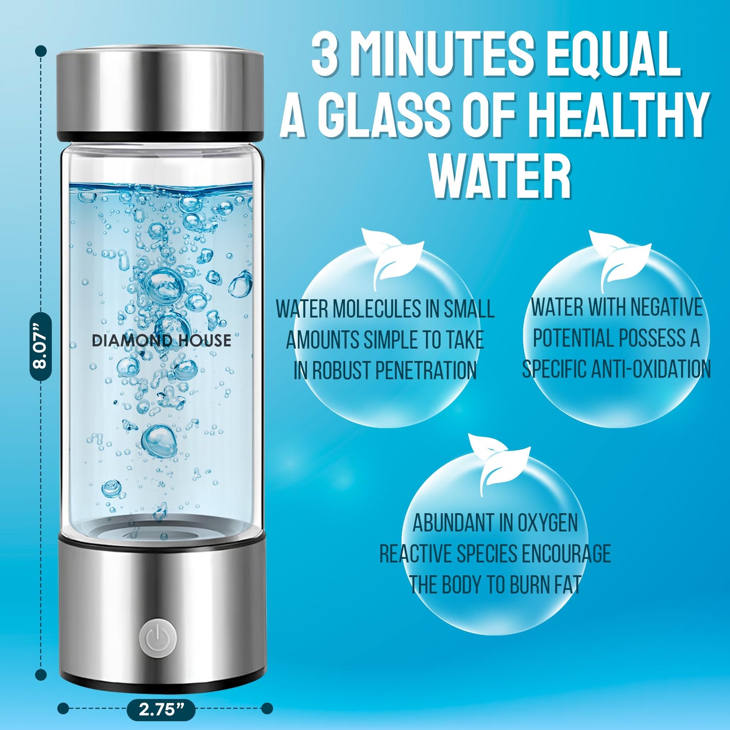 2024 Hydrogen Water Bottle Generator Pro, Alkaline Water Machine, Alkaline Water Machine, Fathers Day Gift for Dad, Water Purifier Bottle for Home Office Gym