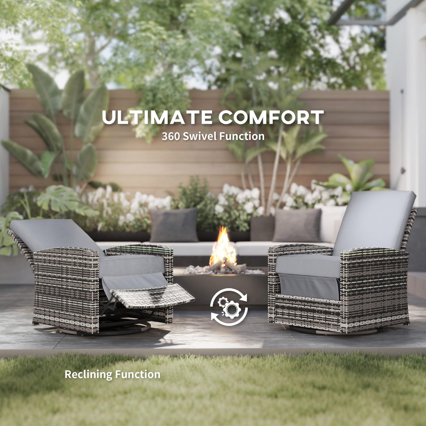 Outsunny Outdoor Wicker Swivel Recliner Chair, Reclining Backrest, Lifting Footrest, 360° Rotating Basic, Water Resistant Cushions for Patio, Gray
