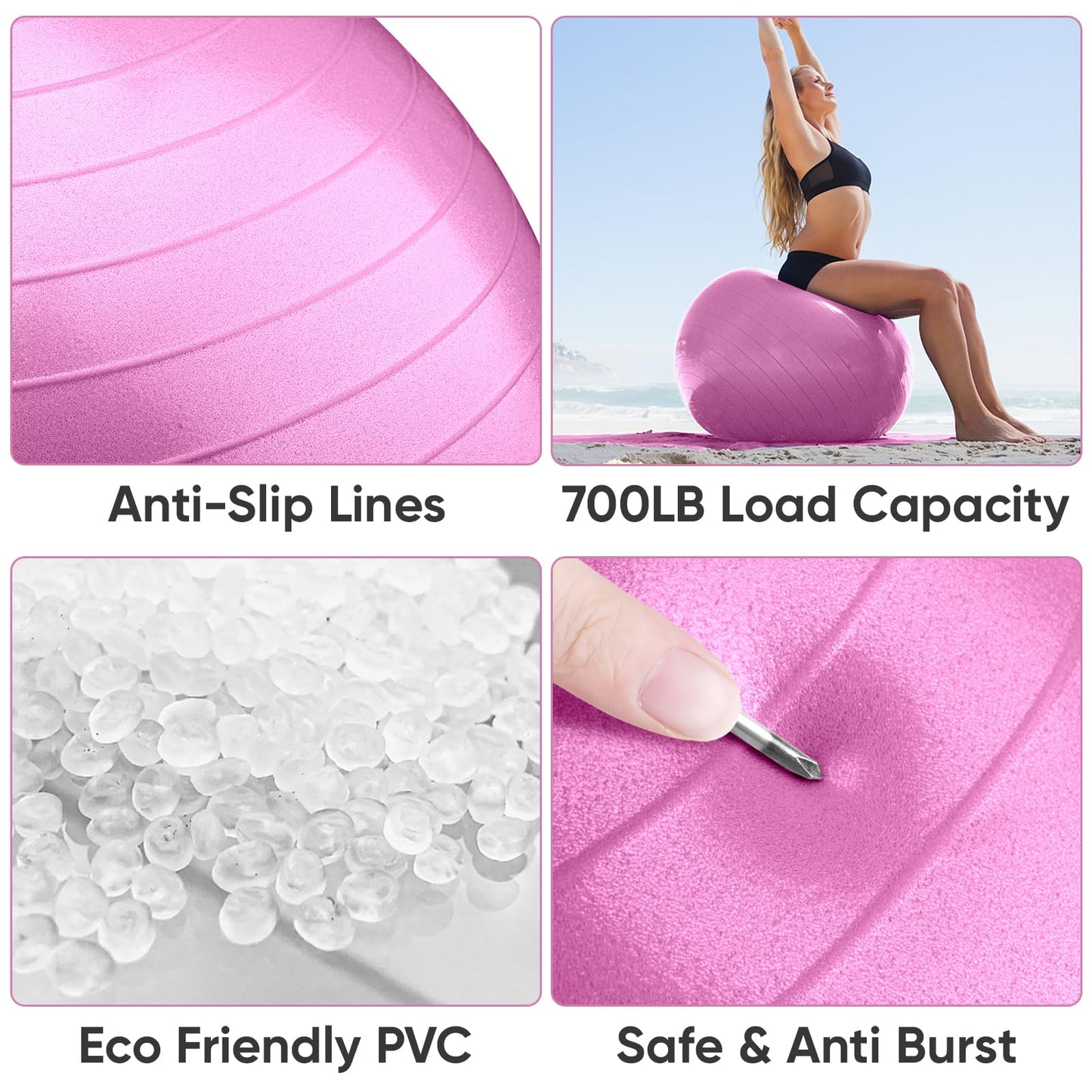 APEXUP Yoga Ball Exercise Ball, Anti Slip Stability Ball Chair, Heavy Duty Large Gym Ball for Fitness, Balance, Core Workout and Physical Therapy (S (15"~18") 45cm, Fuschia)