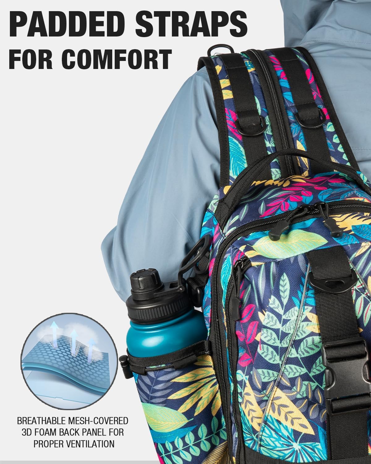 Ghosthorn Fishing Tackle Backpack Storage Bag - Fishing Backpack with Rod Holder Shoulder Bag - Fishing Gift Tackle Box Bag Women Large Blue Leaf