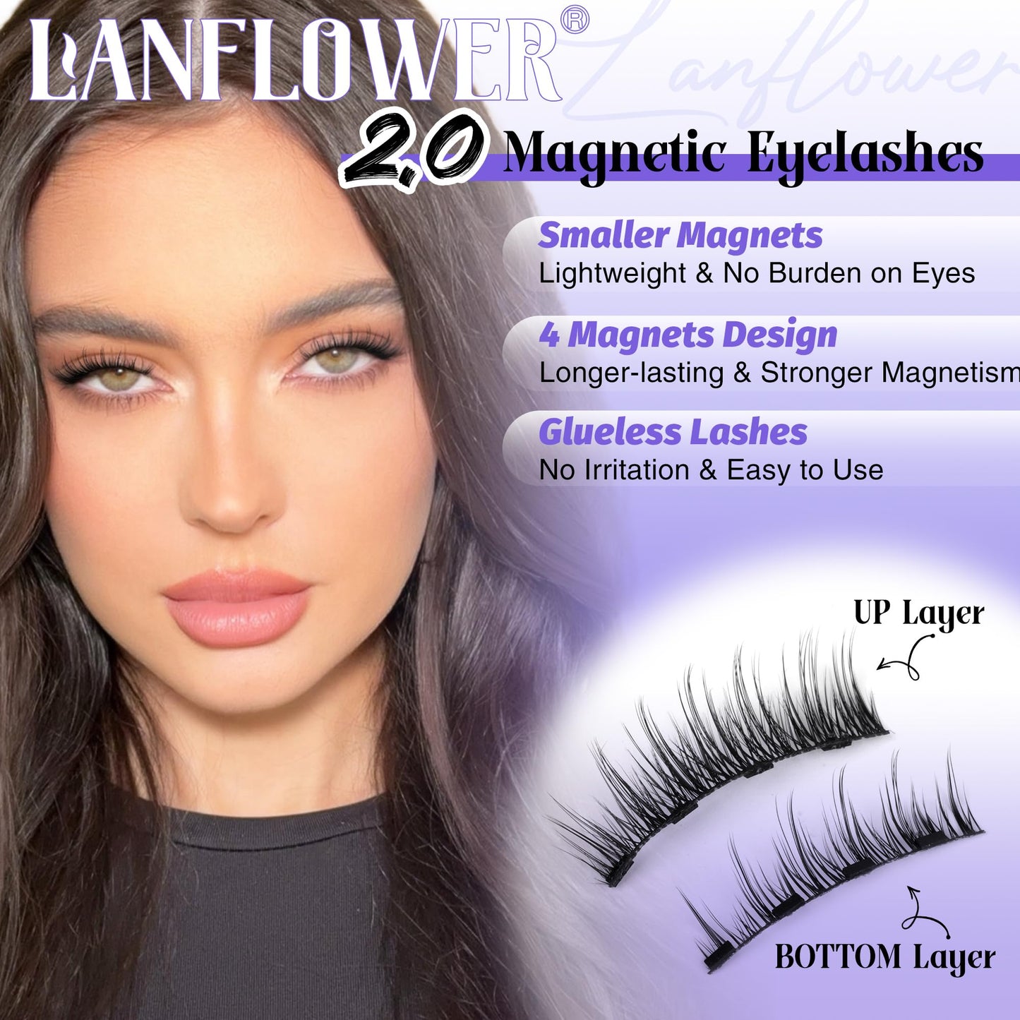 Magnetic Eyelashes with Applicator Reusable Magnetic Lashes No Glue Needed Magnetic Eyelashes without Eyeliner Cat Eye Natural Look Magnetic Eyelashes Magnetic Lashes by Lanflower