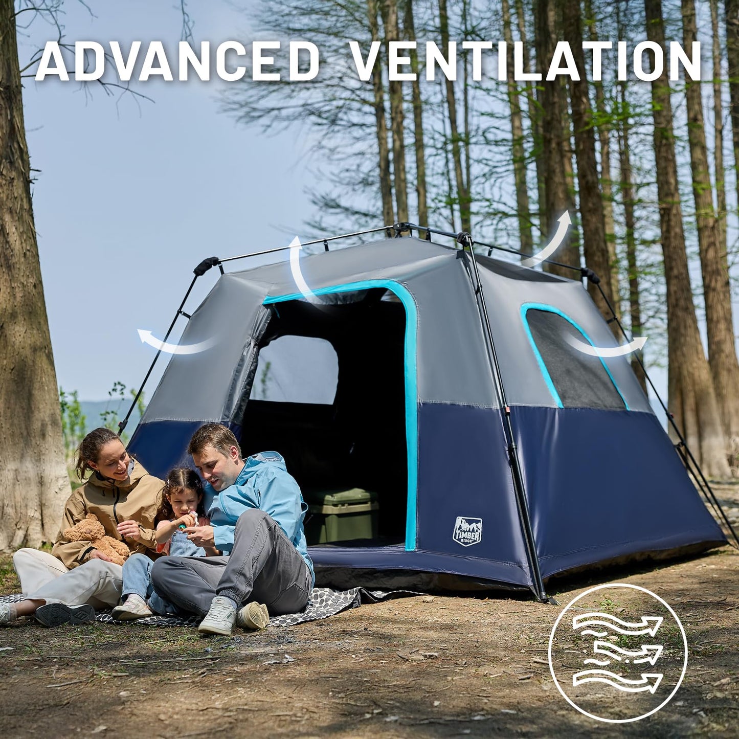 TIMBER RIDGE 5-6 Person Blackout Camping Tent, 60s Easy Setup Instant Cabin Tent for Family with Rainfly, Water-Resistant, 9' x 9' x 72" for Outdoor Adventures Gatherings