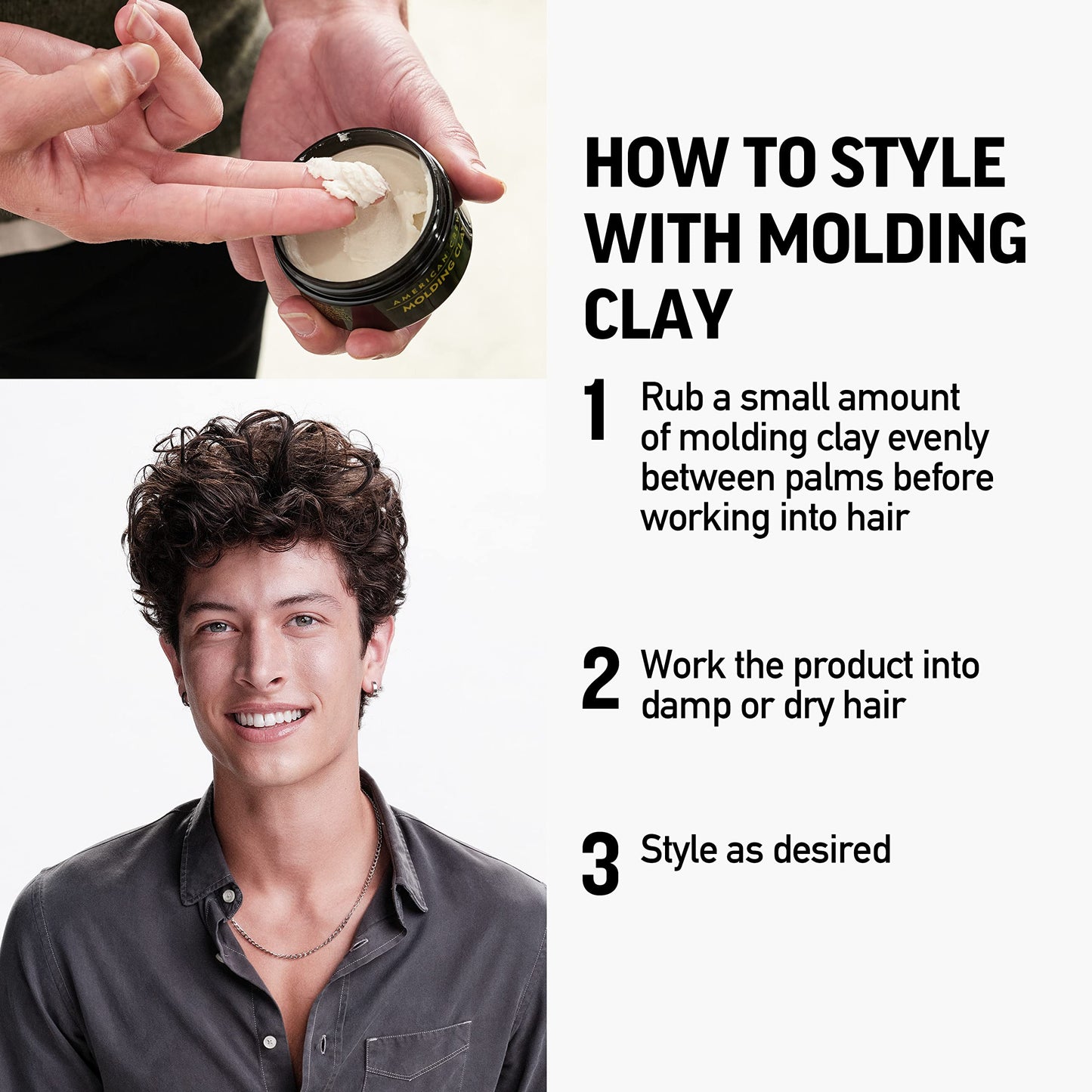 American Crew Men's Hair Molding Clay, Like Styling Gel with Strong Hold & Medium Shine, 3 oz
