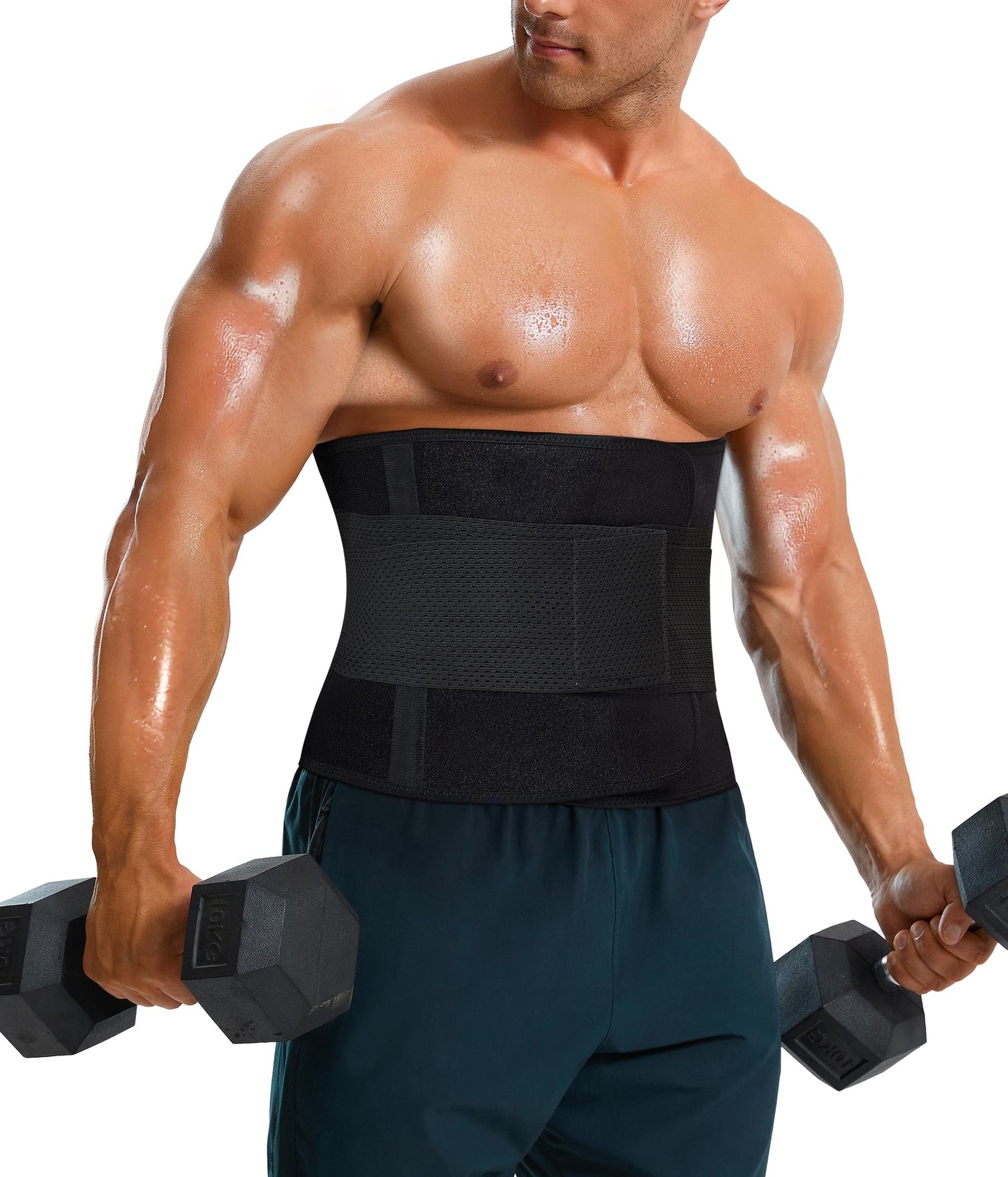Junlan Waist Trainer for Men Sweat Waist Trimmer Belt for Stomach (Silver, Medium)