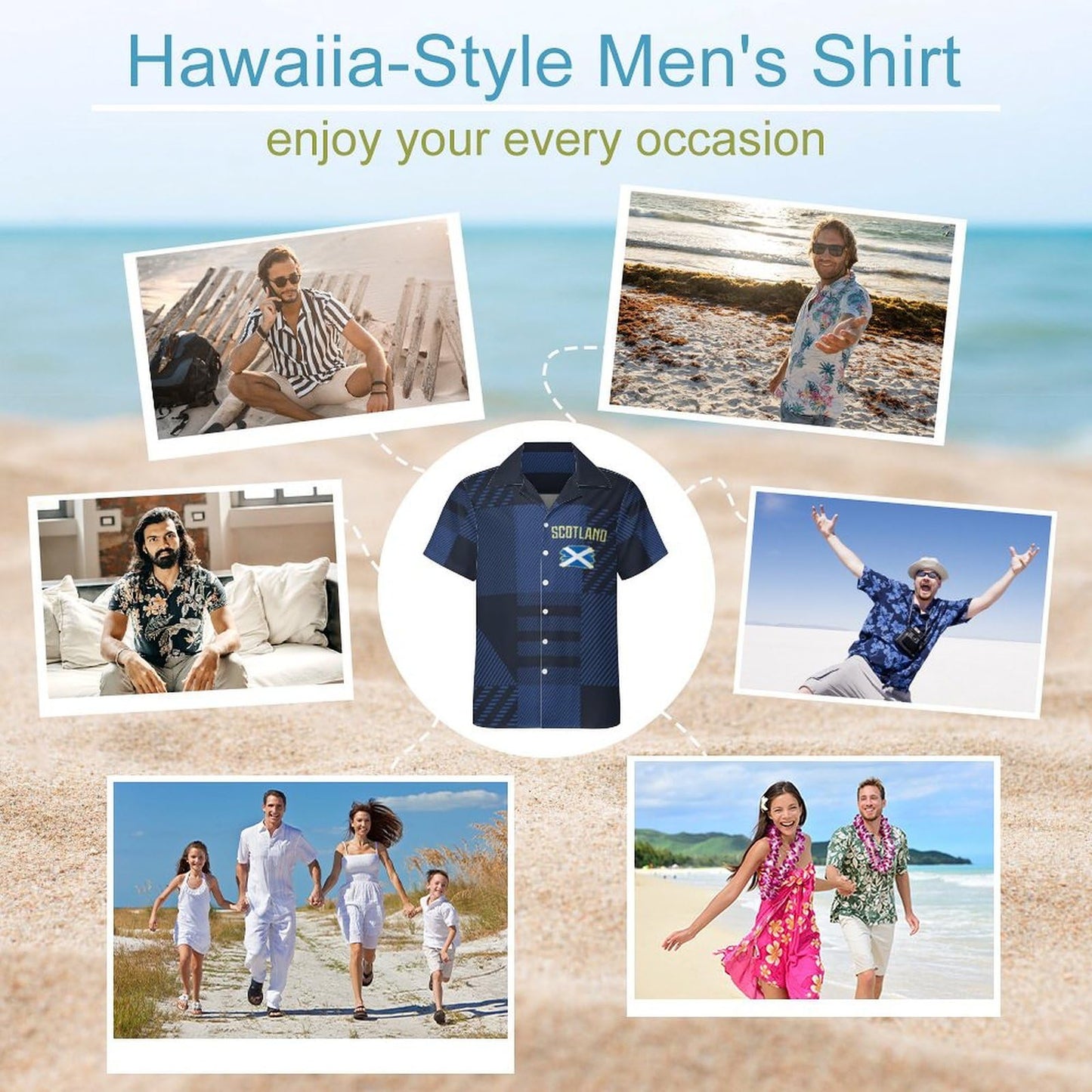 GIF4FOT Custom 2024 Scotland Soccer Cuban Neck Shirt Hawaii Short Sleeve Personalized Name Number for Men Sports Gift, Small