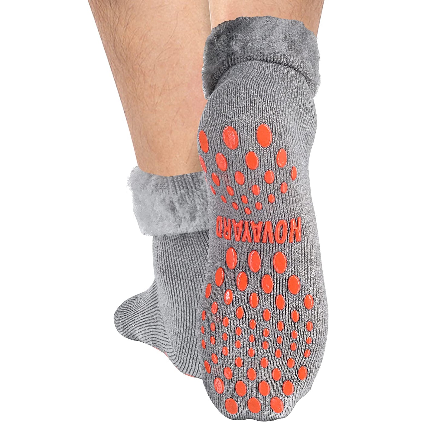 NOVAYARD 3 Pairs Non Slip Thermal Socks Hospital Slipper Crew Grip Cozy Wool socks Men Women(Black+Grey,Medium)