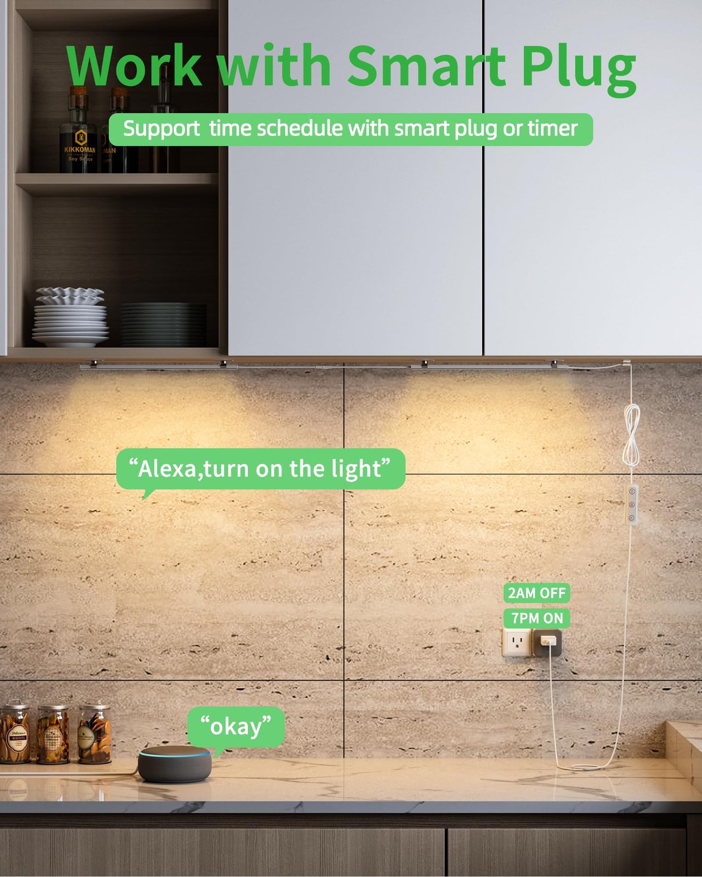 Vovamo Plug-in Under Cabinet Lighting, Dimmable Under Counter Lights for Kitchen, 2pcs 12 Inch, Warn White 3000K Linkable USB Led Closet Light, Wired Indoor Night Lights Bar for Desk,Sink,Workbench